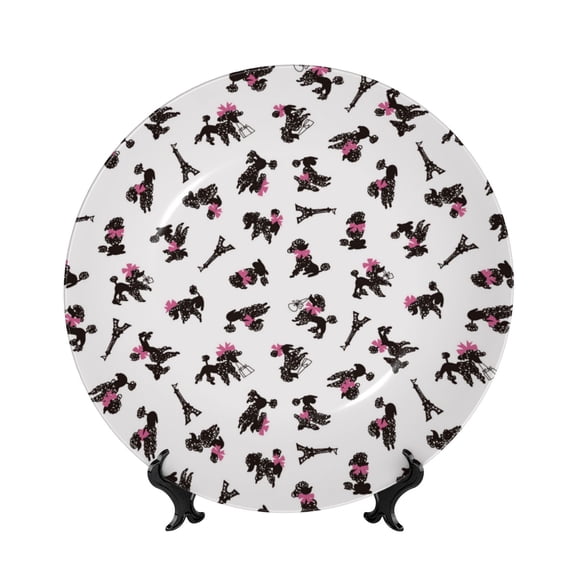 Kdxio Poodle Dog Bone China Decorative Plate Ceramic Decorative Plate for Home Office Wall Stand Decorative Plates for Home Bedroom-6in