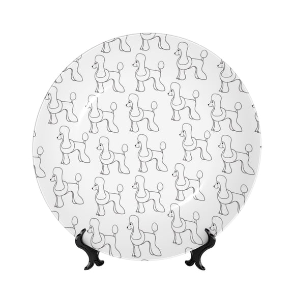 Kdxio Poodle Dog Bone China Decorative Plate Ceramic Decorative Plate for Home Office Wall Stand Decorative Plates for Home Bedroom-7in