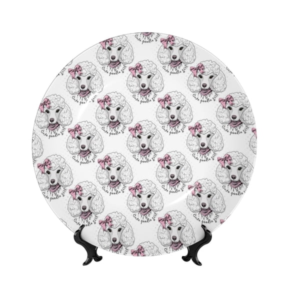 Kdxio Poodle Dog Bone China Decorative Plate Ceramic Decorative Plate for Home Office Wall Stand Decorative Plates for Home Bedroom-7in