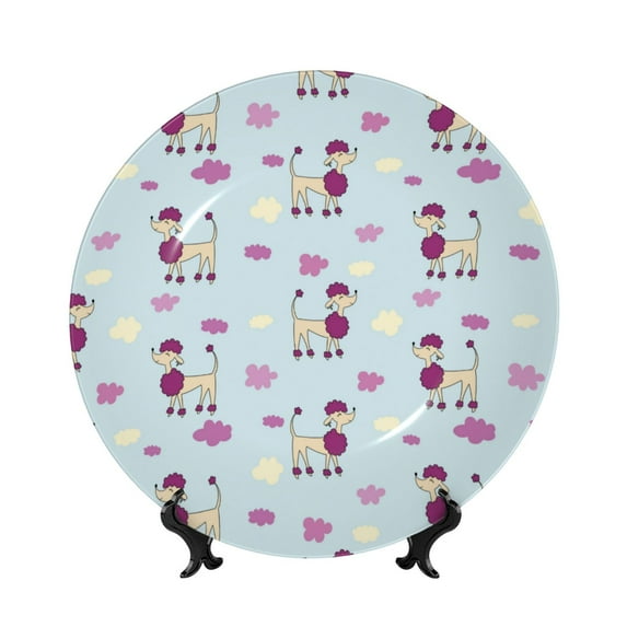 Kdxio Poodle Dog Bone China Decorative Plate Ceramic Decorative Plate for Home Office Wall Stand Decorative Plates for Home Bedroom-7in