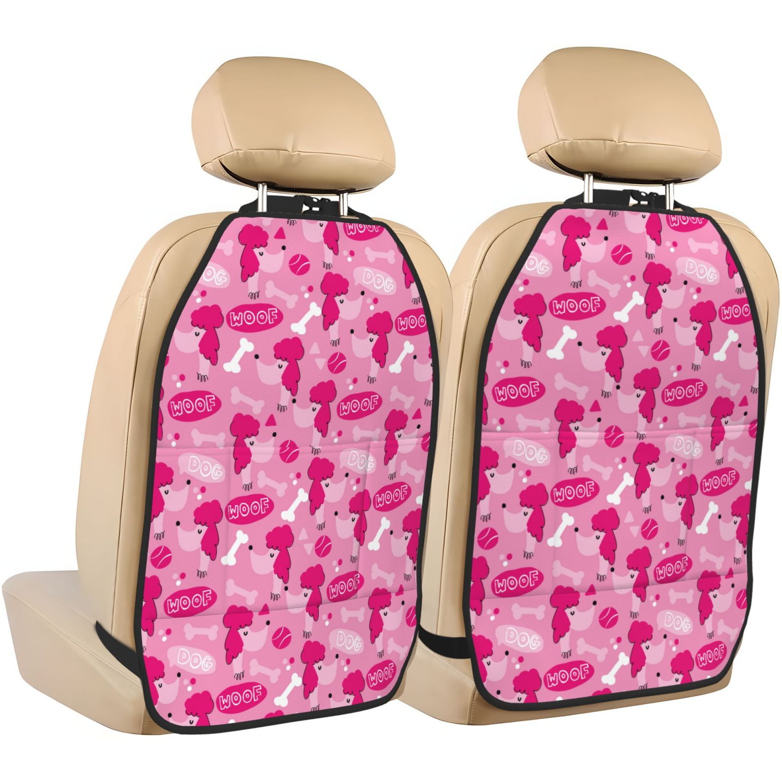Kdxio Poodle Dog Print 2 Pack Car Kick Mat Seat Cover Back Protector Mat with Pockets for Organizer Backseat Protector and Storage Anti Kick Pad for Vehicles