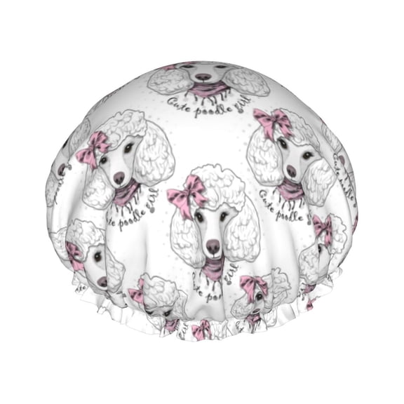 Kdxio Poodle Dog Print Shower Cap for Women,Elastic and Reusable,Double Waterproof Layers Bathing Hat