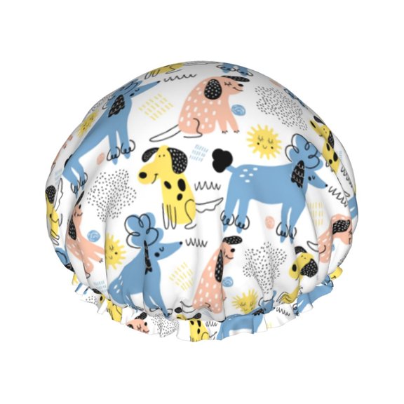 Kdxio Poodle Dog Print Shower Cap for Women,Elastic and Reusable,Double Waterproof Layers Bathing Hat