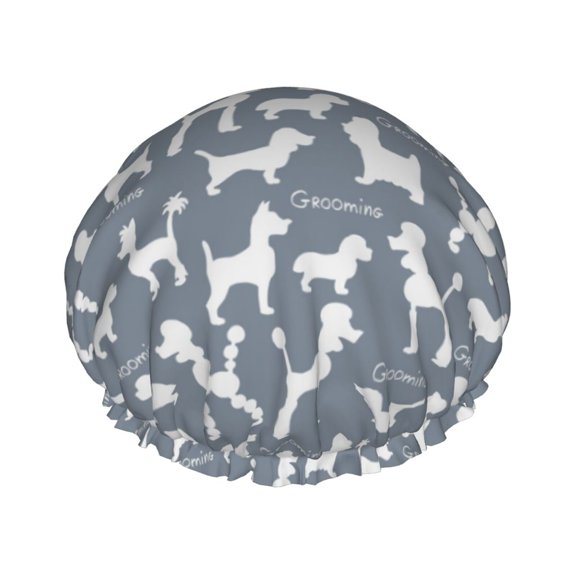 Kdxio Poodle Dog Print Shower Cap for Women,Elastic and Reusable,Double Waterproof Layers Bathing Hat