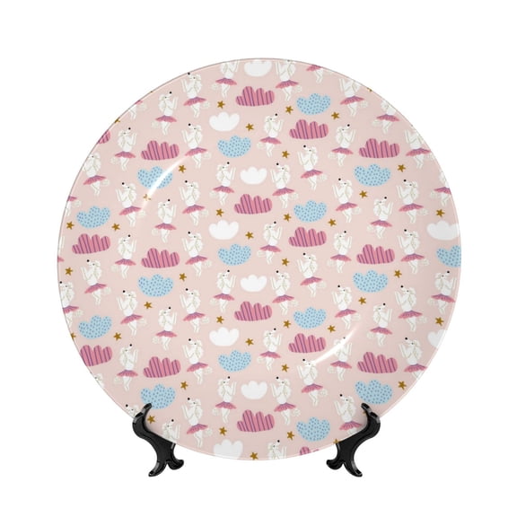 Kdxio Poodle In Ballet Skirts Dancing Bone China Decorative Plate Ceramic Decorative Plate for Home Office Wall Stand Decorative Plates for Home Bedroom-10in