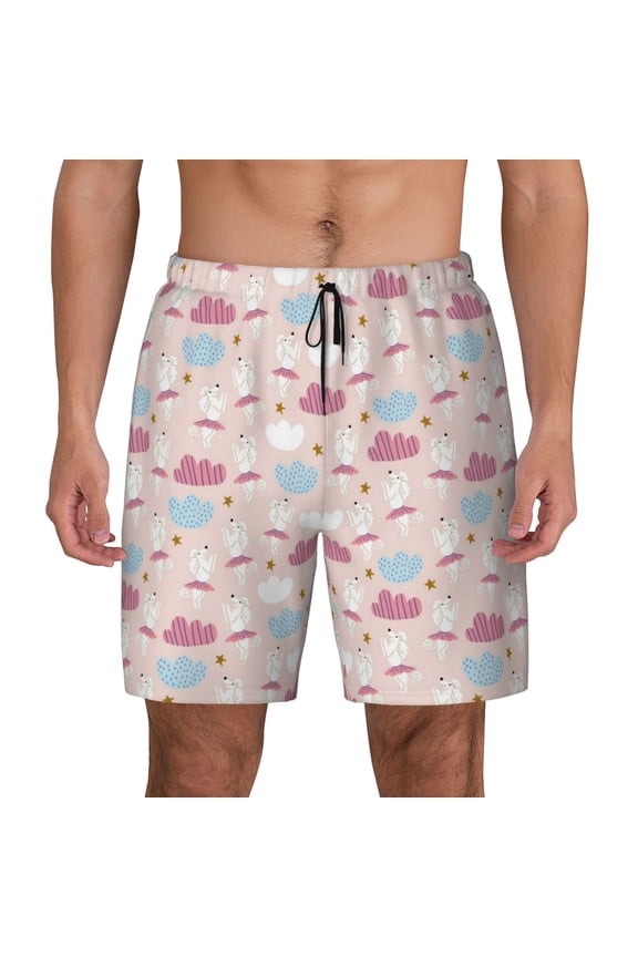 Poodle In Ballet Skirts Dancing Print Men's Swim Trunks with Compression Liner 7 Inch Inseam Quick Dry Swim Shorts