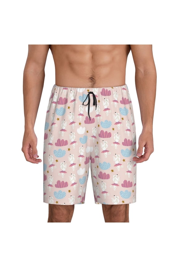 Poodle In Ballet Skirts Dancing Print Mens Sleep Shorts Bottoms Soft Comfy Pajama Wear Pants with Drawstring Pockets
