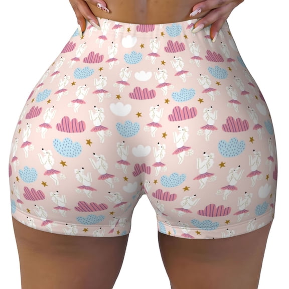 Kdxio Poodle In Ballet Skirts Dancing Print Workout Shorts for Women Seamless Soft Smooth Gym Yoga Scrunch Active Shorts