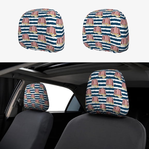 Kdxio Popcorn On Blue Lines Pattern Print 2 Piece Car Head Rest Covers Set Auto Front/Rear Seats Headrest Cover Universal Fit Most Cars,Sedan, SUV