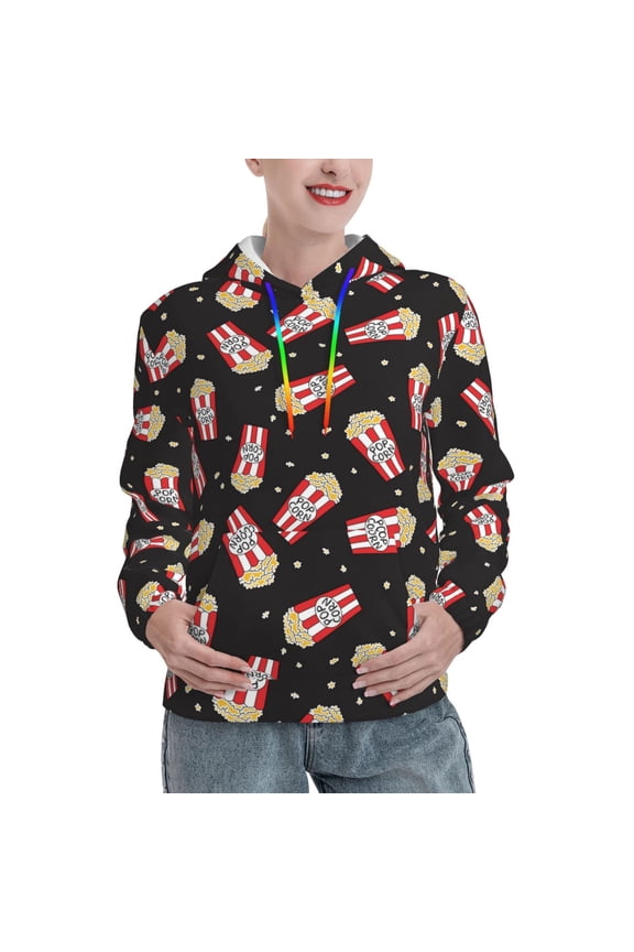 Popcorn Print Womens Oversized Hoodies Sweatshirts Hooded Pullover Tops Sweaters Casual-Large