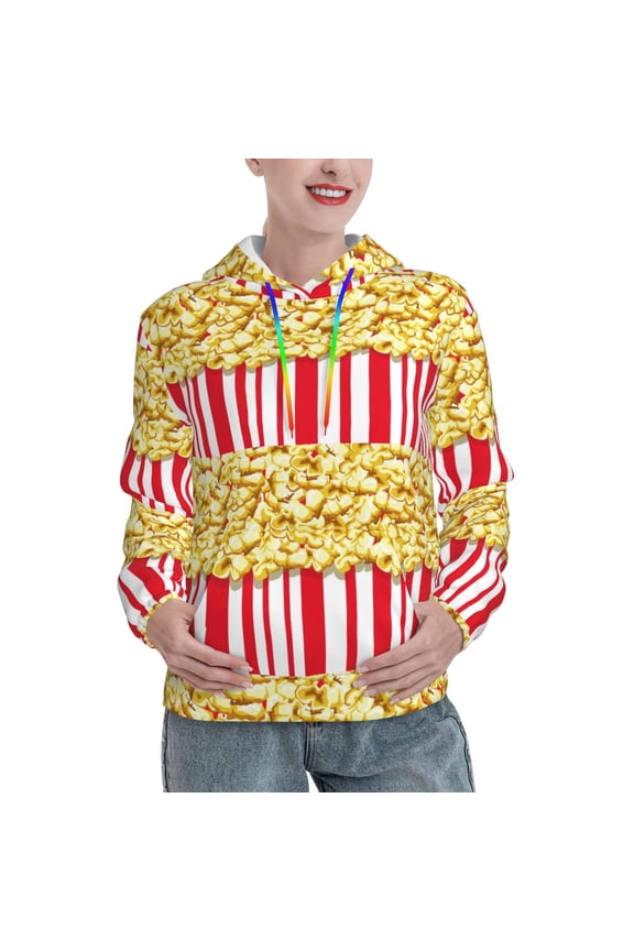 Popcorn Print Womens Oversized Hoodies Sweatshirts Hooded Pullover Tops Sweaters Casual-Small
