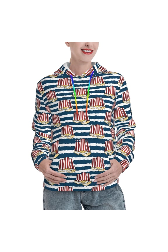 Popcorn Print Womens Oversized Hoodies Sweatshirts Hooded Pullover Tops Sweaters Casual-Small