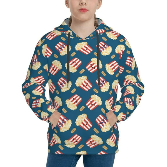 Kdxio Popcorn With Glasses Pattern Boys Athletic Unisex Boys Girls Hoodie with Pocket Sweatshirts-X-Large
