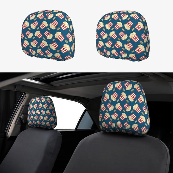 Kdxio Popcorn With Glasses Pattern Print 2 Piece Car Head Rest Covers Set Auto Front/Rear Seats Headrest Cover Universal Fit Most Cars,Sedan, SUV