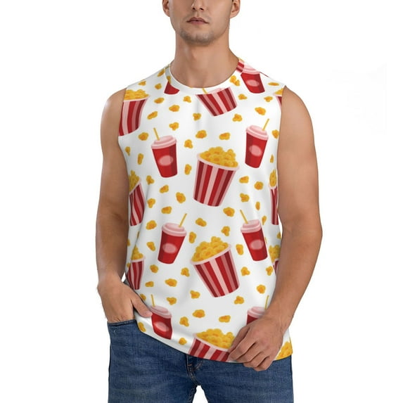 Kdxio Popcorn for Men's Muscle T-shirt,Sleeveless for Workout Running Athletic Gym Lounge Casual