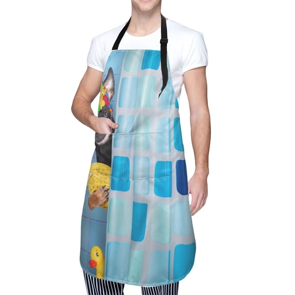 Kdxio Prague Ratter Dog in Bathtub Apron with Pockets Adjustable Kitchen Aprons for Men Women Waterproof Aprons for Cooking,Drawing,Crafting, Baking Household Cleaning