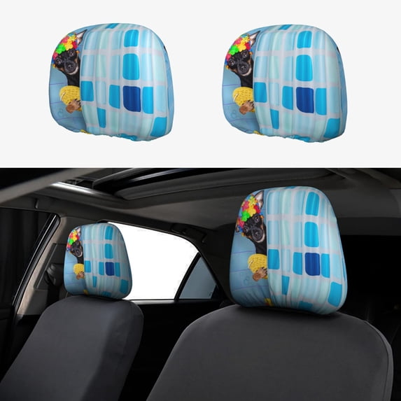 Kdxio Prague Ratter Dog in Bathtub Pattern Print 2 Piece Car Head Rest Covers Set Auto Front/Rear Seats Headrest Cover Universal Fit Most Cars,Sedan, SUV