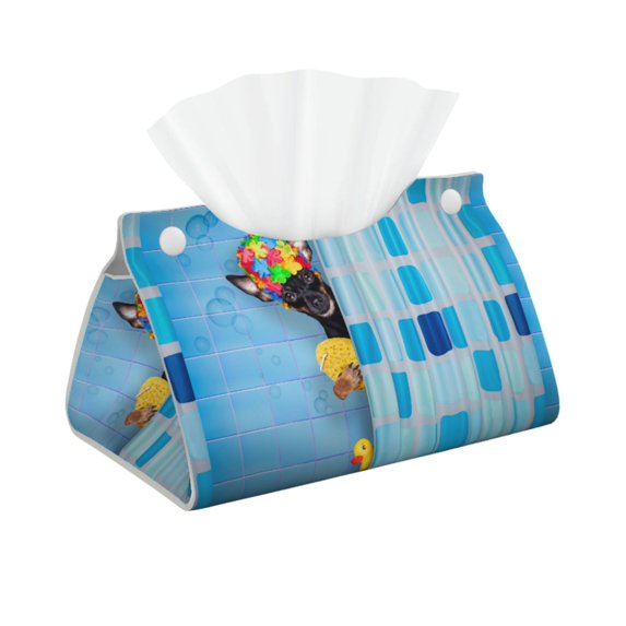 Kdxio Prague Ratter Dog in Bathtub Print Tissue Box Cover,Modern PU Leather Rectangular Tissue Box Holder for Bathroom Living Room Bedroom Office Desk Car Home