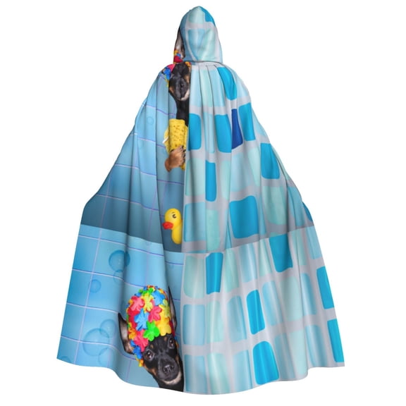 Kdxio Prague Ratter Dog in Bathtub Print Hooded Cloak Unisex Cloak with Hood Halloween Christmas Cape Cosplay Costume