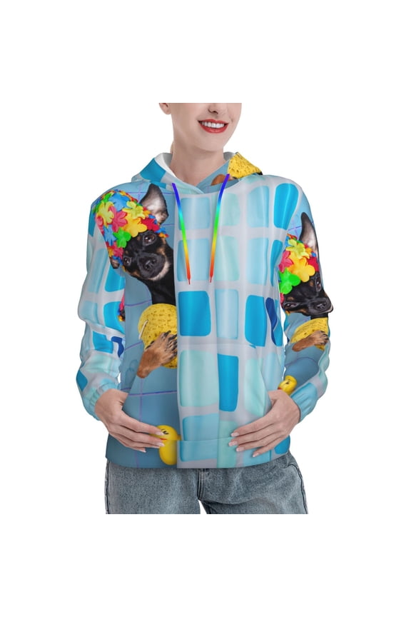 Prague Ratter Dog in Bathtub Print Womens Oversized Hoodies Sweatshirts Hooded Pullover Tops Sweaters Casual-Medium