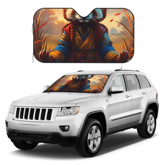 Kdxio Prairie Meditating Raccoon Print Windshield Sun Shade, Foldable Sun Blocker for Car,Truck,SUV Automotive Interior Sun Protection,Reflective Shade for Front Windshield(Small)