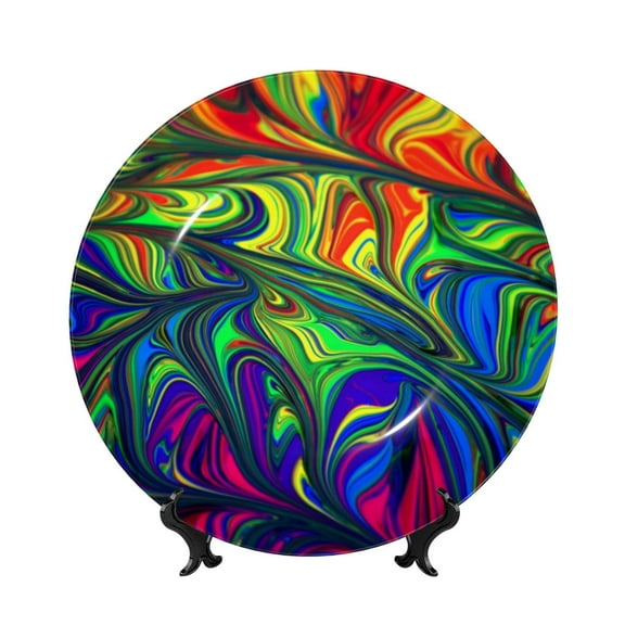 Kdxio Pride Rainbow Bone China Decorative Plate Ceramic Decorative Plate for Home Office Wall Stand Decorative Plates for Home Bedroom-7in