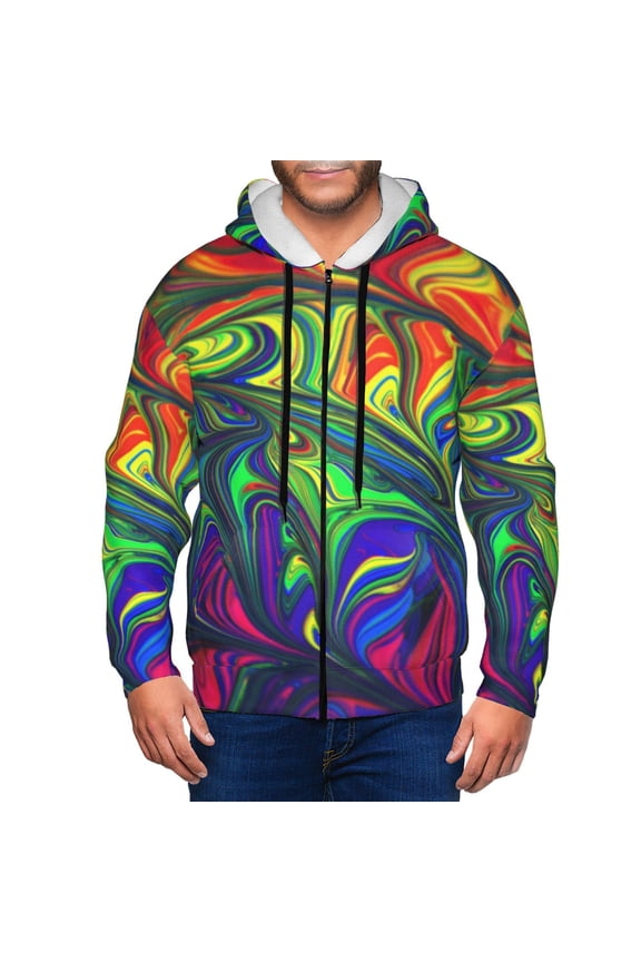 Pride Rainbow Print Men Hoodies Casual Hoodies for Men with Zip Pockets Full Zip Long Sleeve Sweatshirt Sports Hooded Jacket-Large