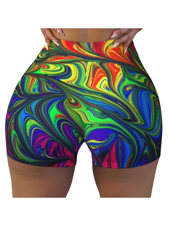 Pride Rainbow Print Workout Shorts for Women Seamless Soft Smooth Gym Yoga Scrunch Active Shorts