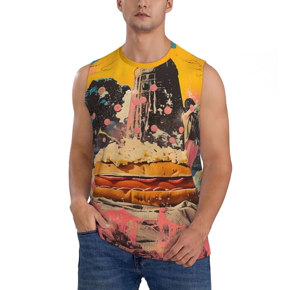 Kdxio Psychedelic Band Hotdog Art for Men's Muscle T-shirt,Sleeveless for Workout Running Athletic Gym Lounge Casual