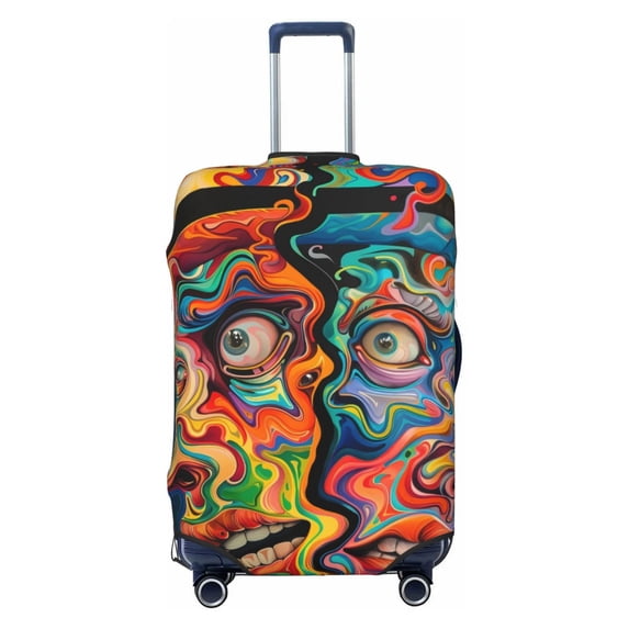 Kdxio Psychedelic Faces Colorful Pattern Luggage Cover for Travel,Elastic and Durable,Fits 18-32 Inch,Anti-Scratch Suitcase Protector-No luggage included