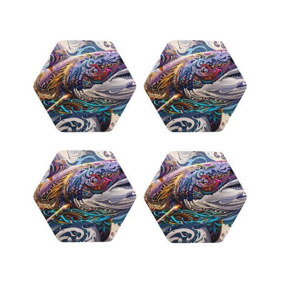 Kdxio Psychedelic Shark Artwork Funny Coasters,4 Pcs Leather Coasters,Housewarming Gifts,Protect Furniture from Water Marks Scratch and Damage
