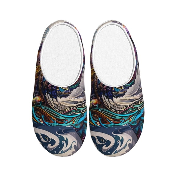 Kdxio Psychedelic Shark Artwork Women's Men's Slippers Plush Slip-On House Slipper for Winter Indoor Soft Cushion Non-slip Fluffy Slides Slippers-8
