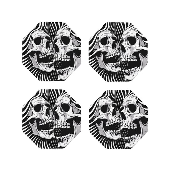 Kdxio Psychedelic Skull Illusion Art Funny Coasters,4 Pcs Leather Coasters,Housewarming Gifts,Protect Furniture from Water Marks Scratch and Damage