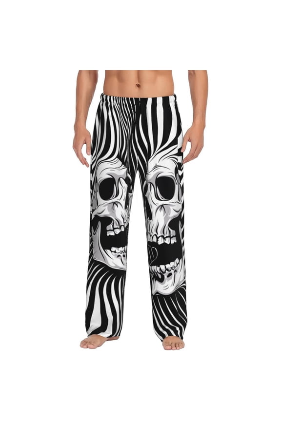 Psychedelic Skull Illusion Art Print Men's Sleep Pajama Pant Lounge Pants with Pockets-Large