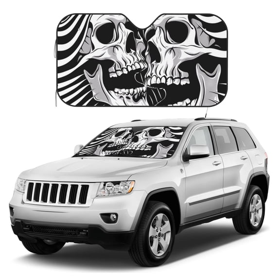Kdxio Psychedelic Skull Illusion Art Print Windshield Sun Shade, Foldable Sun Blocker for Car,Truck,SUV Automotive Interior Sun Protection,Reflective Shade for Front Windshield(Medium)