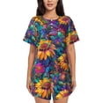 thumbnail image 1 of Kdxio Psychedelic Sunflowers Print Pajamas Sets for Women Short-Sleeved Pjs with Lounge Shorts Two Piece Sleepwear S-4XL, 1 of 5