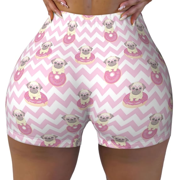 Kdxio Pug And Donut Print Workout Shorts for Women Seamless Soft Smooth Gym Yoga Scrunch Active Shorts