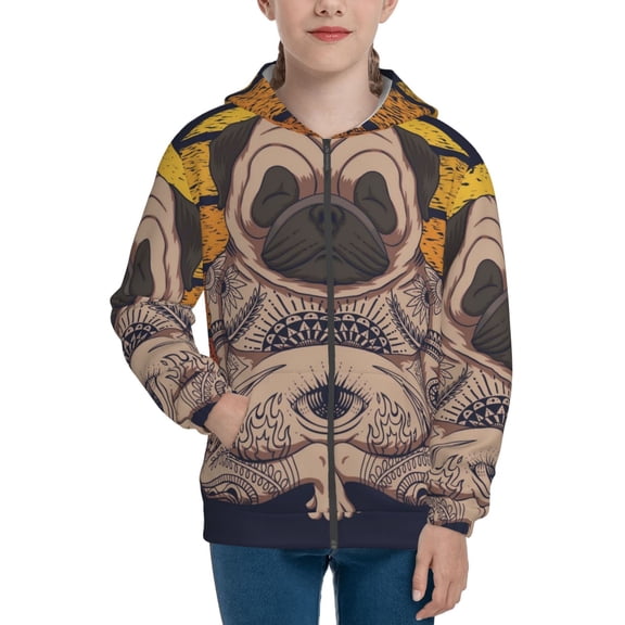 Kdxio Pug dog Yoga Pattern Kids Boys Girls Zip Up Hoodie 3D Printed Hooded Sweatshirt Hoody Coat with Pocket 7-12 Y-Medium
