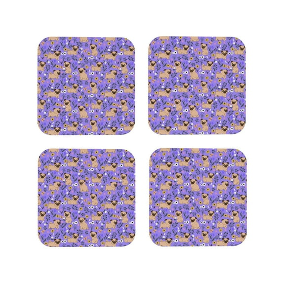 Kdxio Pugs And Flowers Funny Coasters,4 Pcs Leather Coasters,Housewarming Gifts,Protect Furniture From Water Marks Scratch And Damage