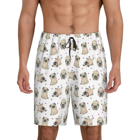 Kdxio Pugs Print Mens Sleep Shorts Bottoms Soft Comfy Pajama Wear Pants with Drawstring Pockets