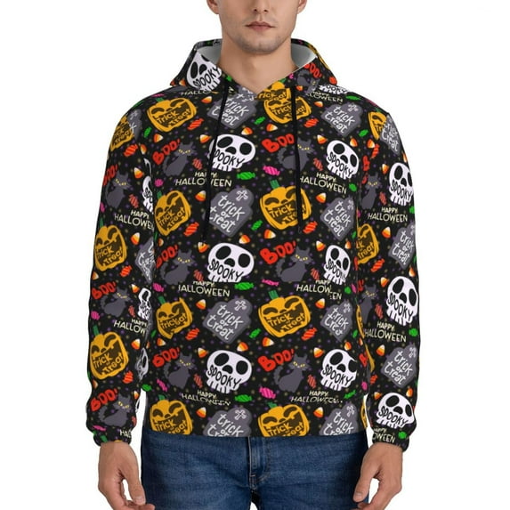 Kdxio Pumpkin And Flying Bat Print Mens Casual Hooded Collar Drawstring Hoodies Pullover Sweatshirts Casual Long Sleeve Shirts-3X-Large