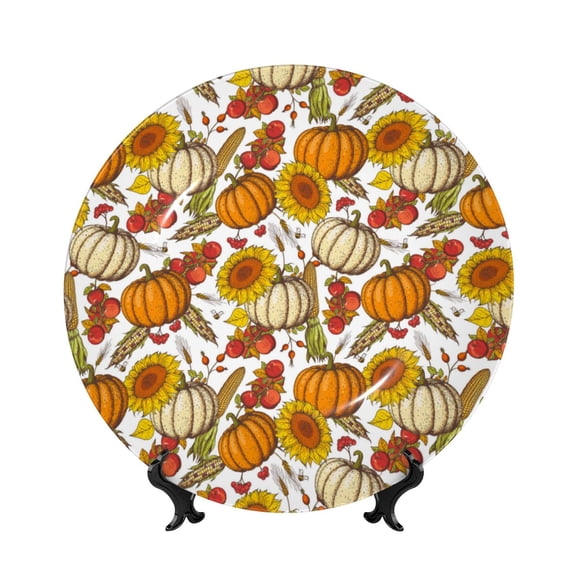 Kdxio Pumpkin Corn Daisy Bone China Decorative Plate Ceramic Decorative Plate for Home Office Wall Stand Decorative Plates for Home Bedroom-10in