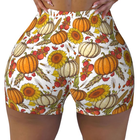 Kdxio Pumpkin Corn Daisy Print Workout Shorts for Women Seamless Soft Smooth Gym Yoga Scrunch Active Shorts
