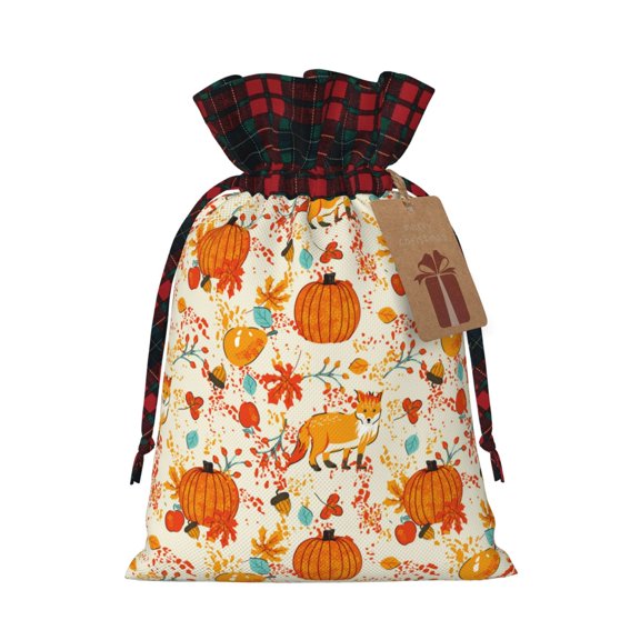 Kdxio Pumpkin Fall Pears Christmas Drawstring Bags Xmas Buffalo Plaid Candy Bags Linen Treat Bags Christmas Gift Bags for Presents-Black