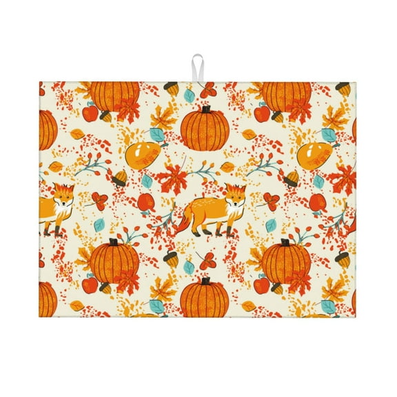 Kdxio Pumpkin Fall Pears for Dish Drying Mat,24*18 inch Absorbent Dish Drainer Kitchen Counter,Large Size Dish Drying Pad for Countertops,Draining Racks