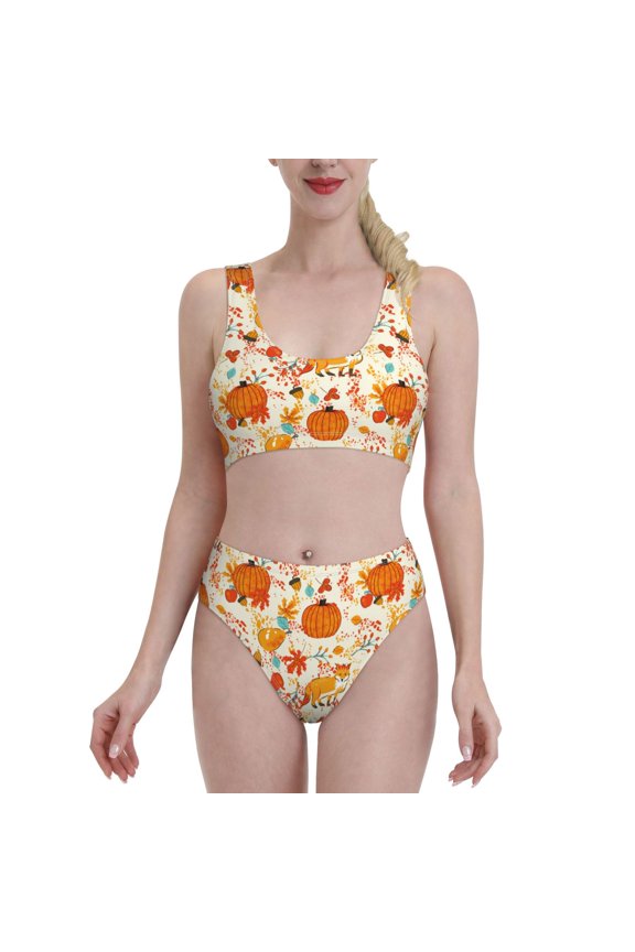 Pumpkin Fall Pears for Womens High Waisted Bikini Top Sports Style Two Piece Bathing Suits