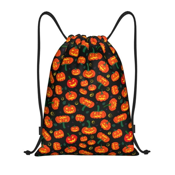 Kdxio Pumpkin Fallen Leaves Print Drawstring Backpack Bag,Waterproof Draw String Back Sack, Gym Drawstring Bags Swim Bag For Unisex