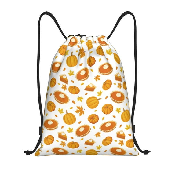 Kdxio Pumpkin Maple Leaves Print Drawstring Backpack Bag,Waterproof Draw String Back Sack, Gym Drawstring Bags Swim Bag For Unisex