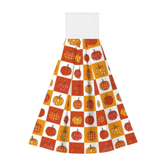 Kdxio Pumpkin Plaid Hand Towel with Loop Hanging Towel Absorbent Tie Towels for Kitchen Tea Bar Bathroom Decor
