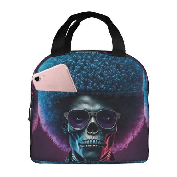 Kdxio Punk Style Blue Haired Skull Print Insulated Lunch Bag,Reusable Tote Lunch Box for Women Men,Leakproof Cooler Lunch Bags for Work Office Travel Picnic
